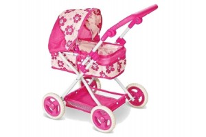 Rózsaszín összecsukható babakocsi mózeskosárral