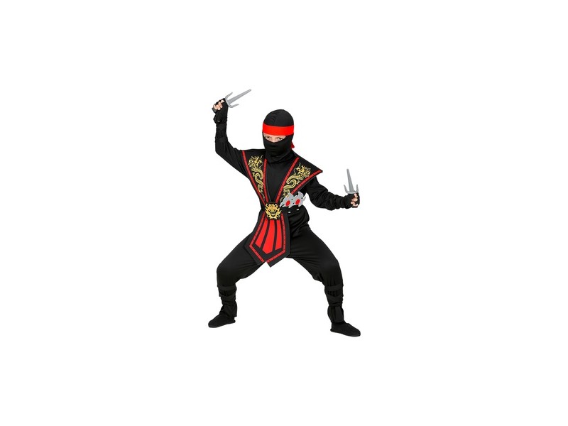 Piros harcos ninja jelmez (140) fegyverekkel