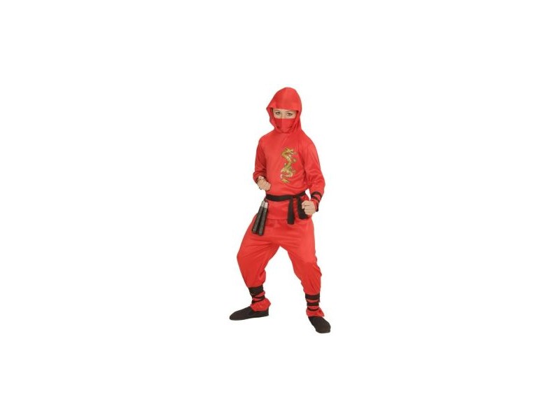 Piros ninja jelmez sárkány mintával - 116 cm