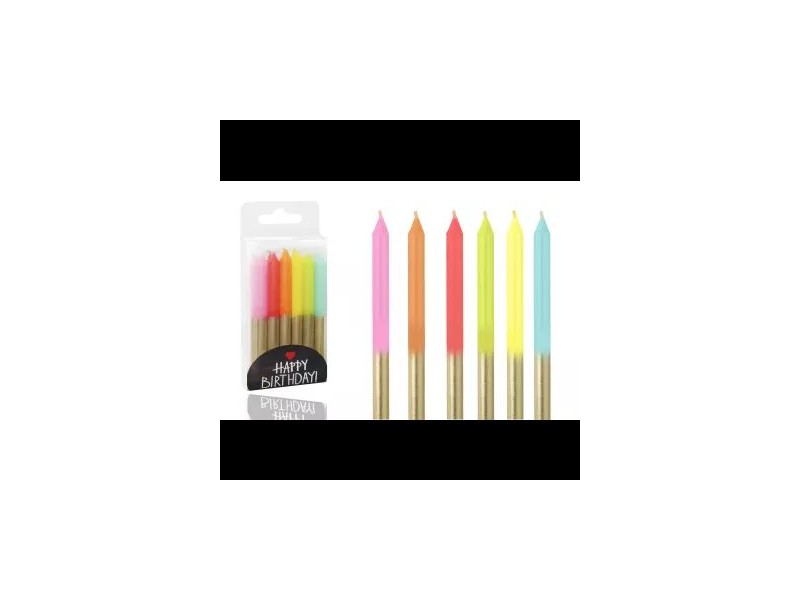 Metál színű születésnapi gyertya, 6 db színes mix