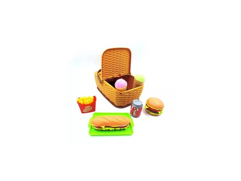 Piknikkosár játékszett - hamburger, hot-dog, fagyi