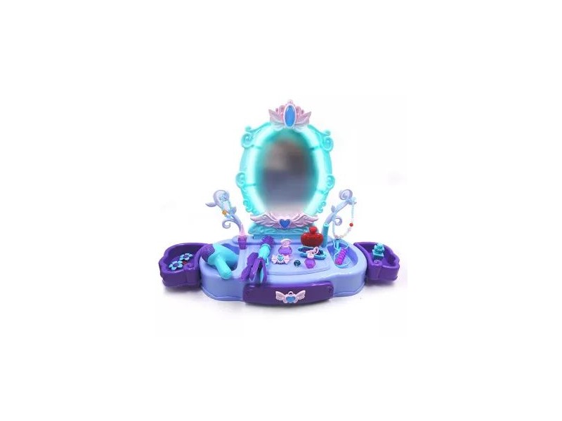 Lila fésülködőasztal világító tükörrel