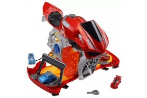 Parkolóvá alakítható piros játékmotor 4 kisautóval