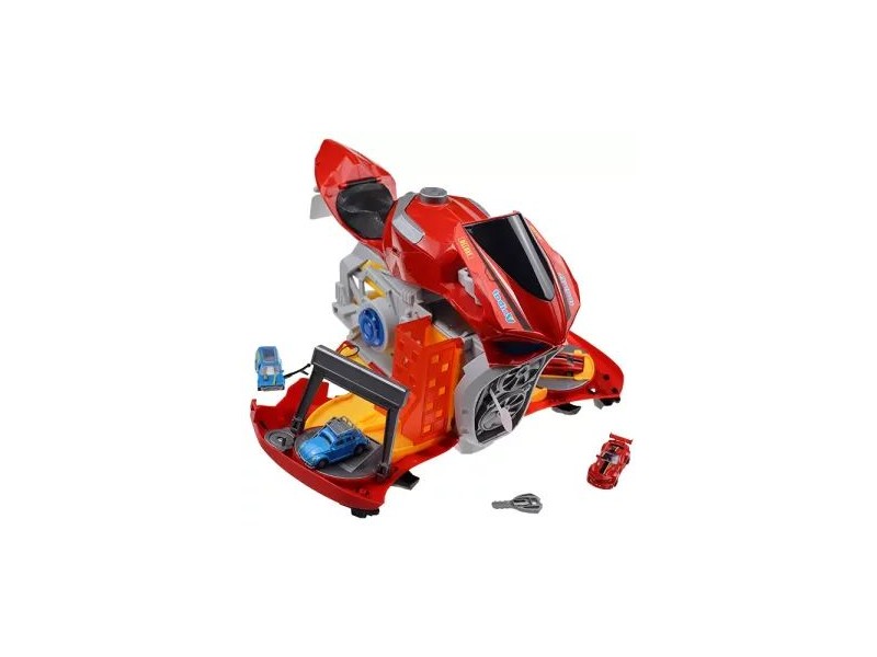 Parkolóvá alakítható piros játékmotor 4 kisautóval