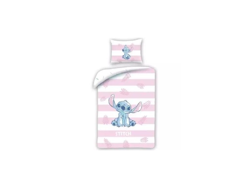Stitch rózsaszín csíkos kétrészes ágynemű 140x200
