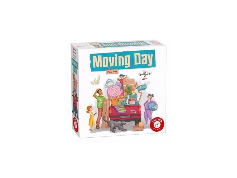 Moving Day társasjáték – borító és játékelemek