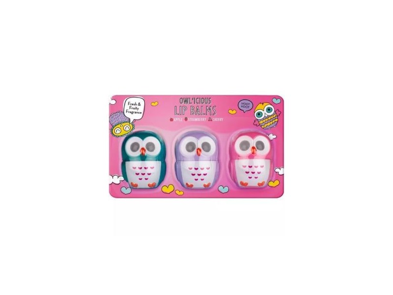 Baglyisztikus ajakbalzsam szett — eper, alma, cseresznye