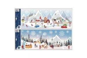 Téli város csillámos ablakmatrica, 21 x 60 cm