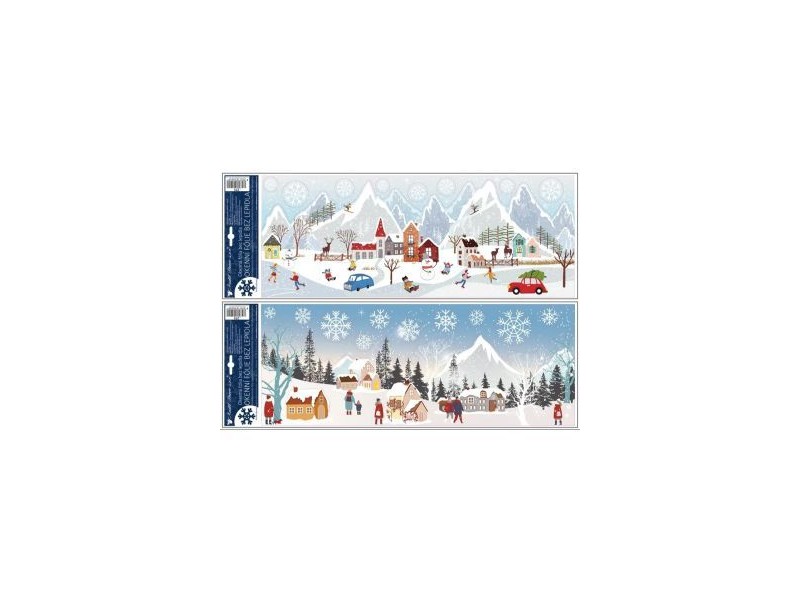 Téli város csillámos ablakmatrica, 21 x 60 cm