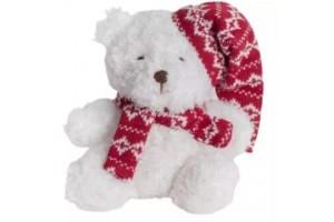 Piros sapkás karácsonyi plüssmaci, 13 cm