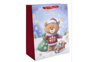 Papír ajándéktasak maci mintával 26x32 cm