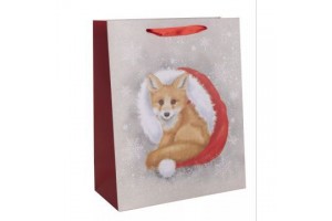 Karácsonyi papír ajándéktasak róka mintával 26 x 32 cm