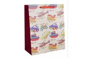 Ajándéktasak vidám jármű mintával 18x23 cm