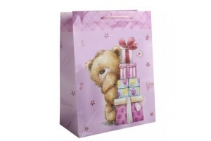 Rózsaszín macis ajándéktasak 18x23 cm