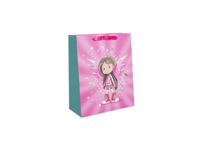 Rózsaszín ajándéktasak angyali lány mintával 18x23 cm
