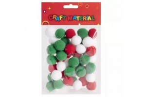 Textilgolyók 2 cm, 48 db – piros, zöld, fehér