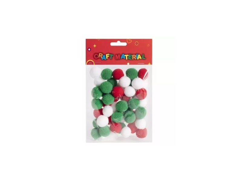 Textilgolyók 2 cm, 48 db – piros, zöld, fehér