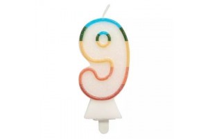 Színes csillámos számgyertya - 9 (8,5 cm)