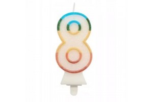 Színes csillámos számgyertya (8), 8,5 cm
