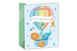 Állatos hőlégballonos kék ajándéktasak 18x23 cm