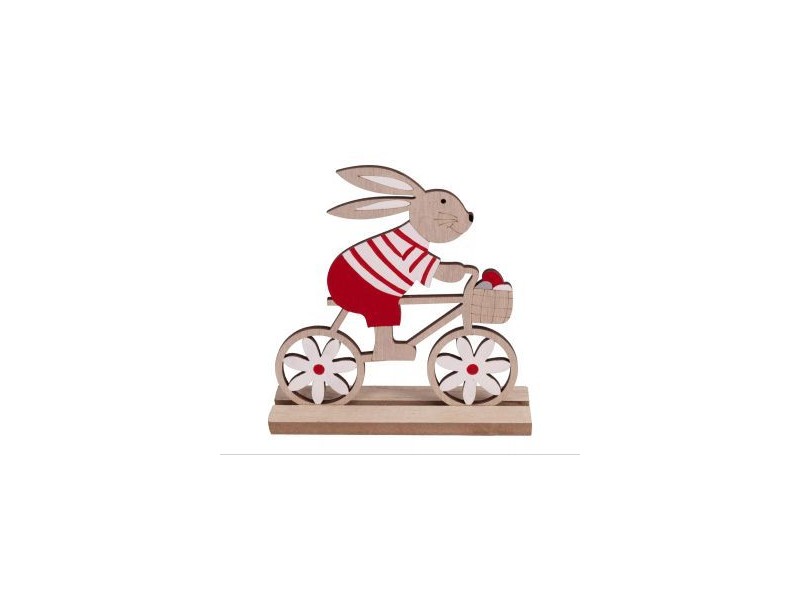 Fa nyuszi figura biciklivel - 16 cm