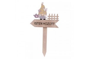 Fa dekoráció 'Isten hozott' manó figurával, 14x31 cm