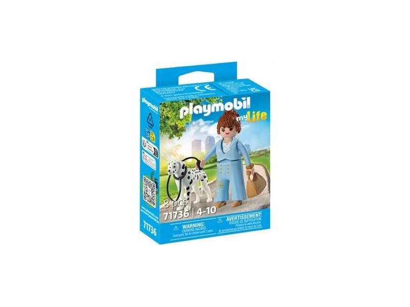 Playmobil kékruhás nő és dalmata figura