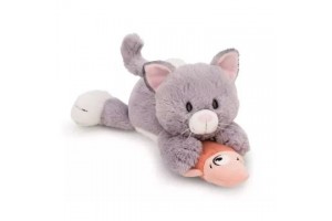 Nici szürke plüss cica és hal, fekvő - 30 cm