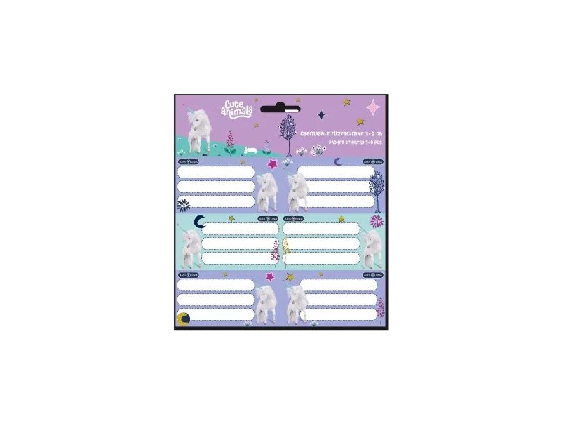 Cute Animals unikornis mintás füzetcímkék – 18 db