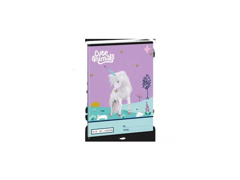 Cute Animals - Unikornis mintás A5 vonalas füzet