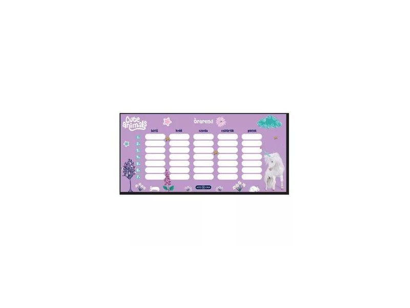 Cute Animals - Unikornis mintás órarend