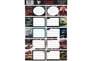 T-Creativ sportautó mintás fényes füzetcímkék (10 db)