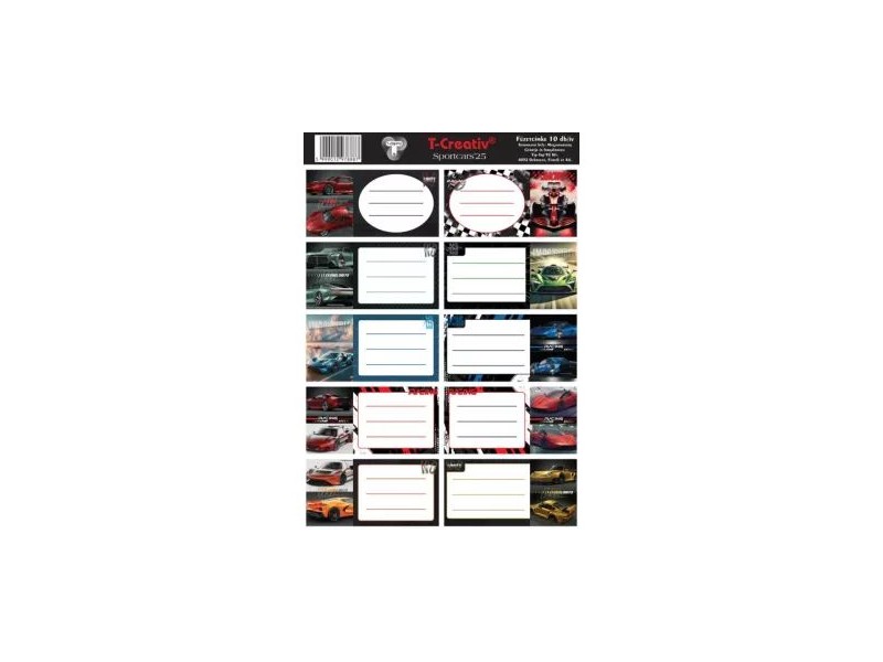 T-Creativ sportautó mintás fényes füzetcímkék (10 db)