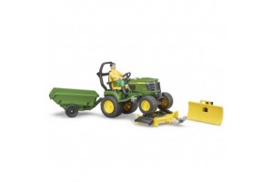 BWORLD John Deere fűnyíró traktor pótkocsival és kertésszel