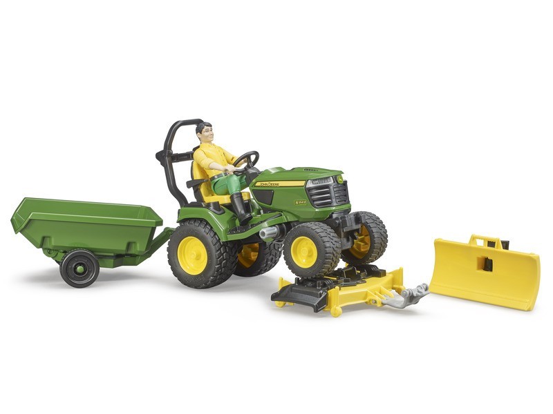 BWORLD John Deere fűnyíró traktor pótkocsival és kertésszel