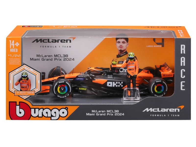 Bburago 1/24 McLaren MCL38 F1 modellautó pilótával