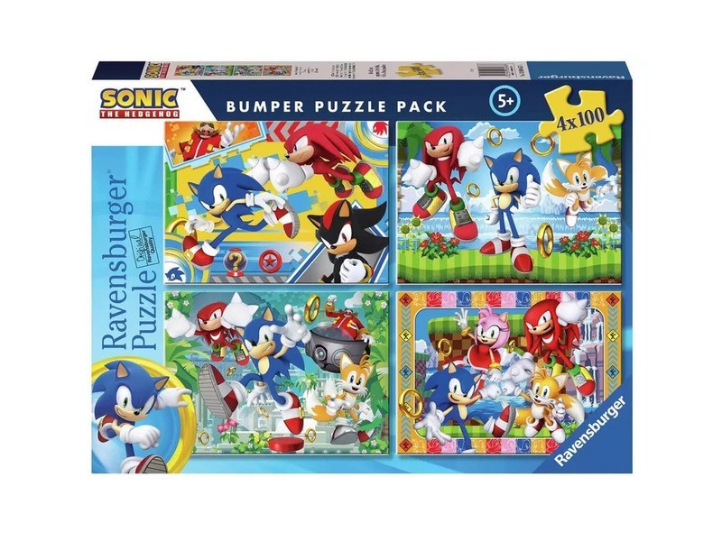 Puzzle 4x100 - Sonic: doboz és kirakott kép