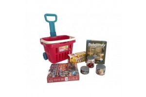 Húzható bevásárlókocsi játék élelmiszerekkel