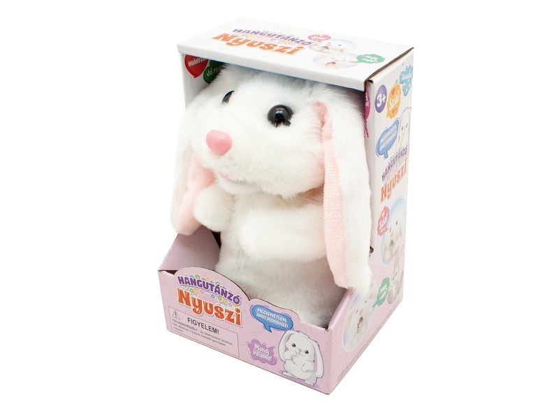Hangutánzó nyuszi — puha plüssjáték gyerekeknek