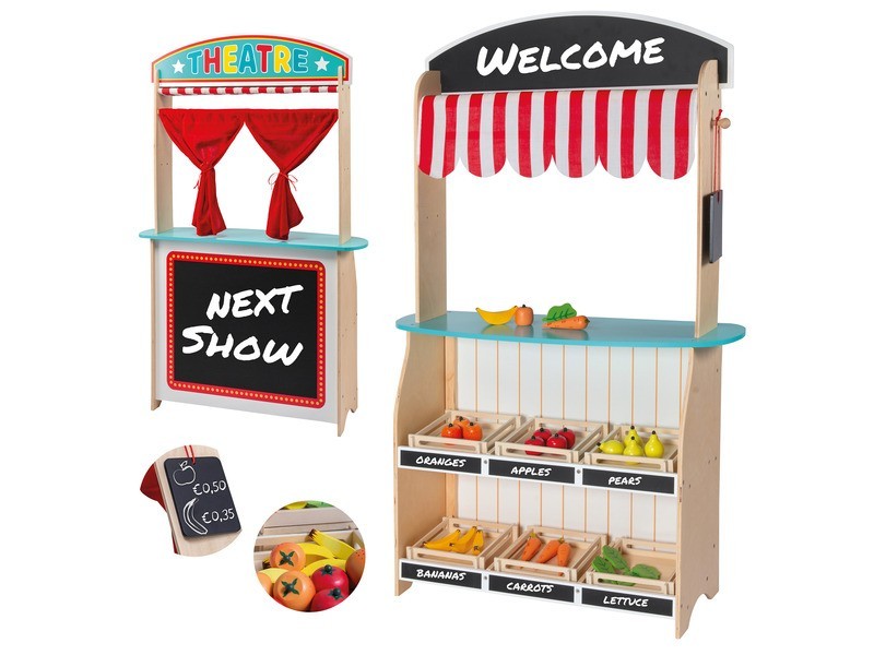 Jouéco 2in1 bábszínház és kisbolt gyümölcsökkel