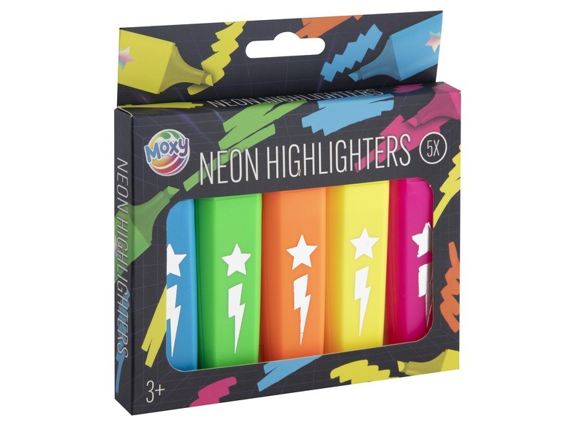 Neon színű szövegkiemelők, 5 darabos készlet