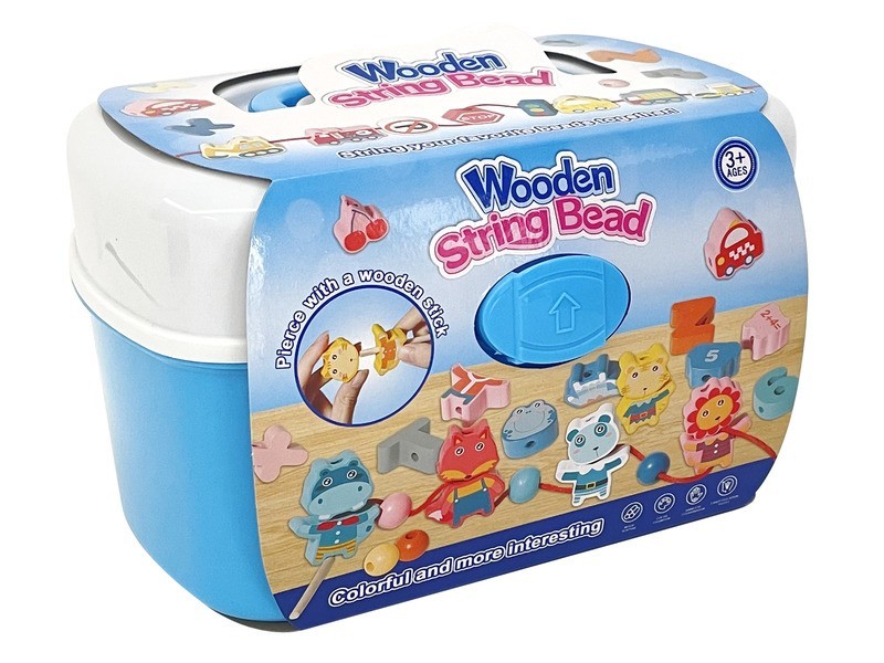 Fa gyöngyfűző készlet tárolódobozban (44 db)