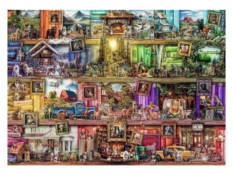 Puzzle 1000 db - Kutyus könyvtár, részletgazdag kép