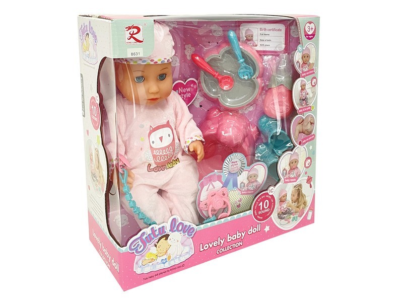 Pisilős hangot adó lánybaba kiegészítőkkel