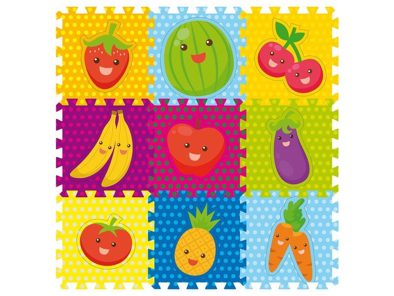 Szivacsszőnyeg gyümölcs mintákkal, 9 darab