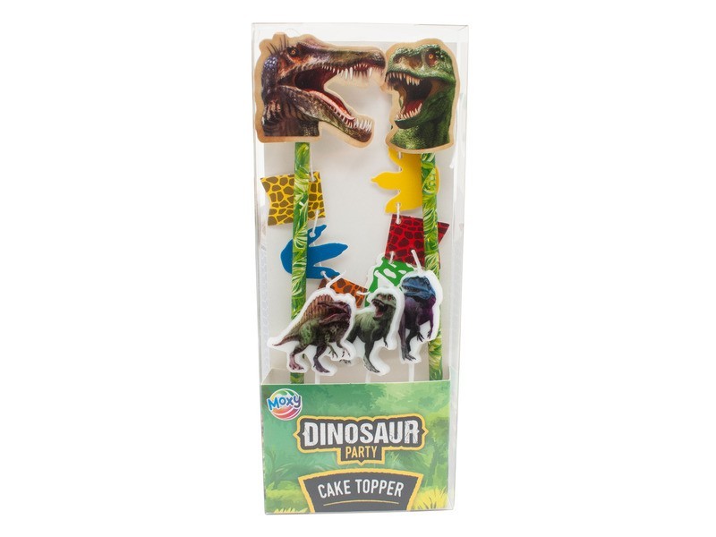 Dínós tortadíszítő — topper, girland és 3 gyertya