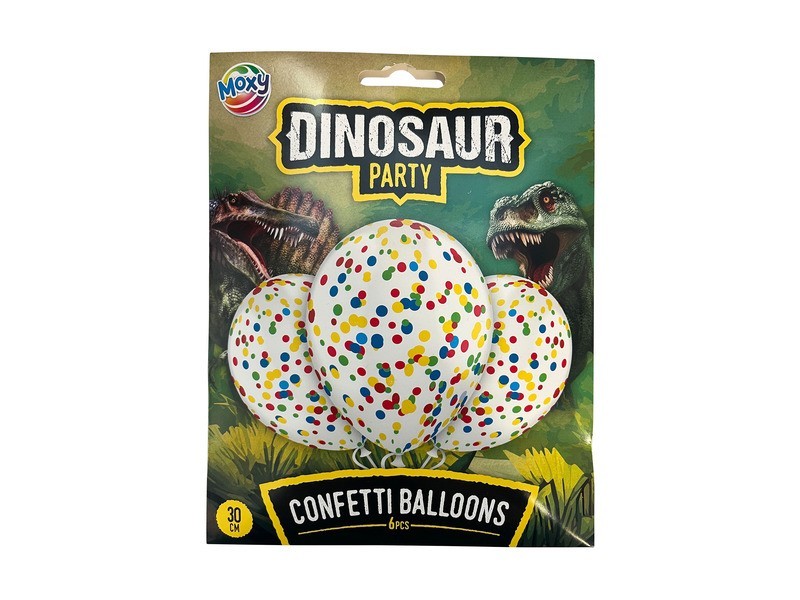 Dínós konfettis lufi - 30 cm, 6 db