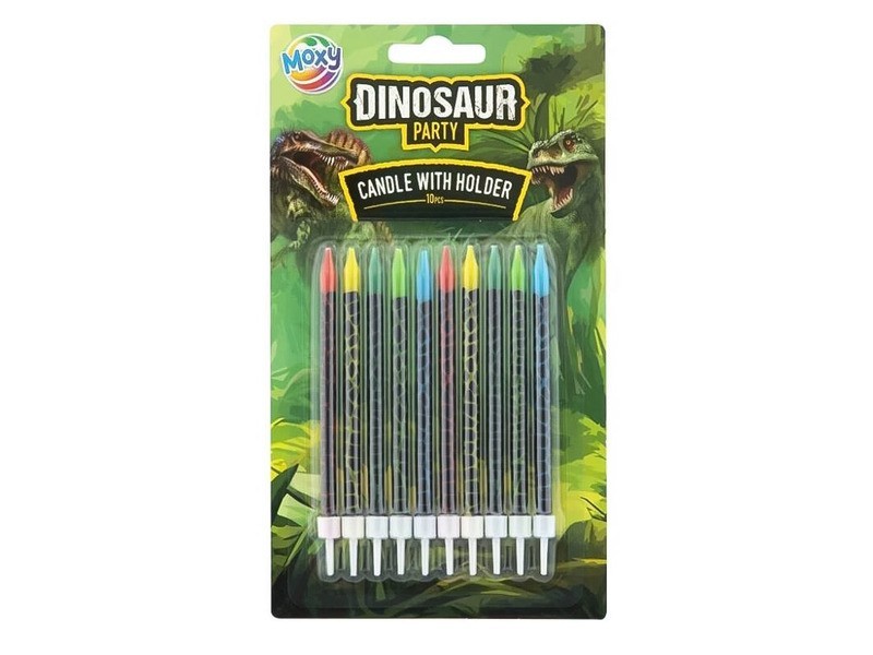 Dínós gyertya 8 cm, 10 db - tartóval