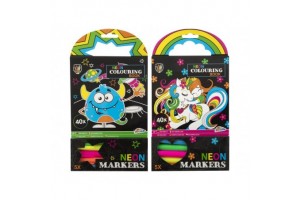 Neon kifestő 15x15 cm, 40 lap, 5 filctoll