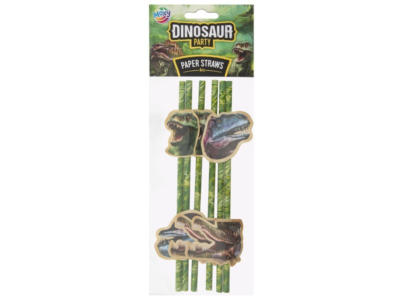 Dínós papírszívószálak 19,5 cm, 6 db